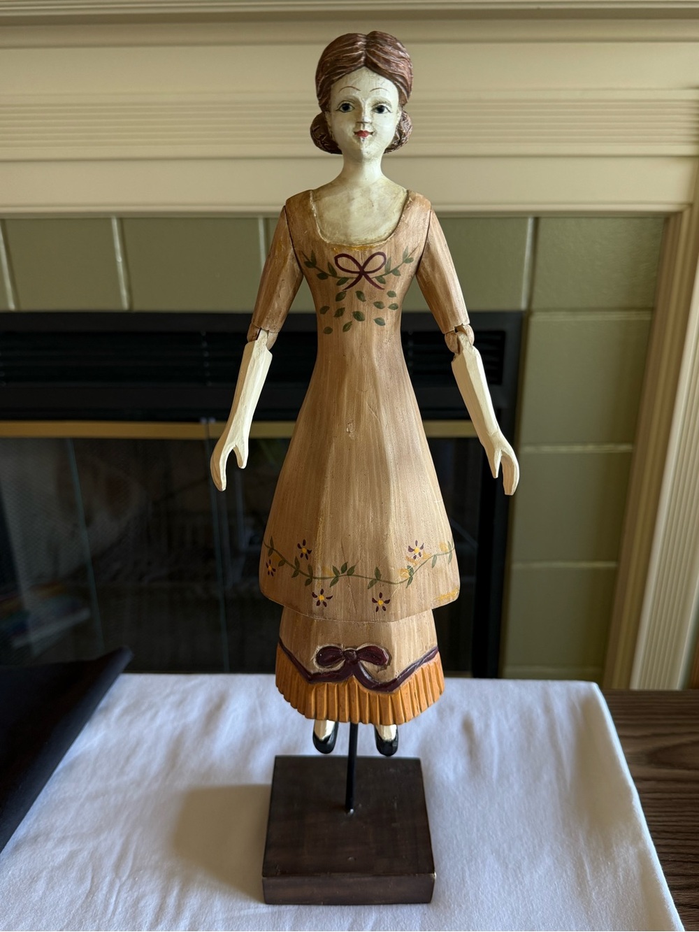 Vintage Foreside Carved Wood Girl/Woman Hand Painted on Stand